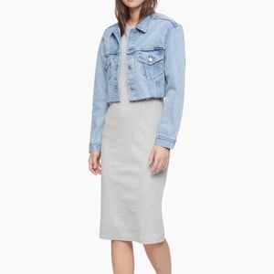 Calvin Klein Light Wash Oversized Raw Hem Denim Jacket